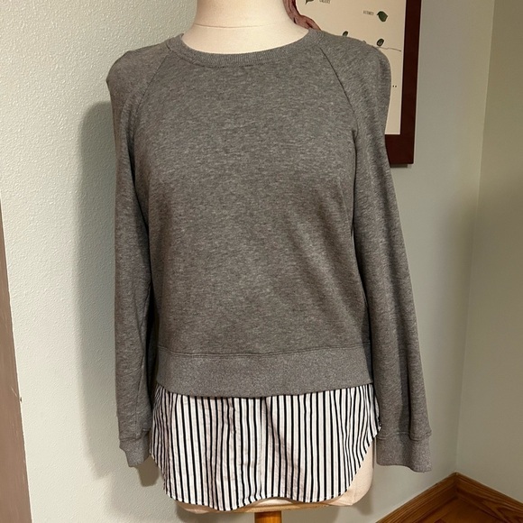 Derek Lam 10 Crosby Dark Gray Raglan Sweatshirt w/striped shirt-tail | Size Med - Picture 9 of 10